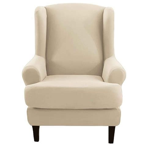 Beige Wingback Armchair Slipcover, 2-Piece Stretch, Fits 27.5-31.3"L x ...