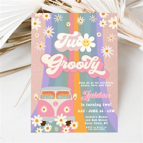 EDITABLE Two Groovy Birthday Party Invitation 2nd Birthday - Etsy Hong Kong