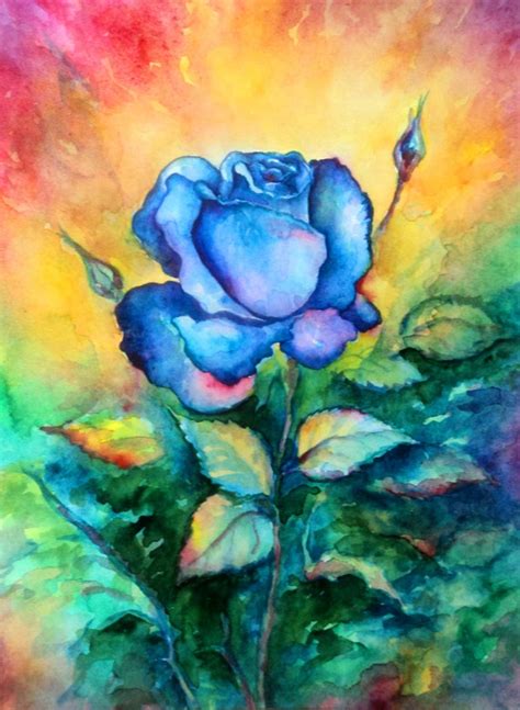 blue rose painting original picture rose garden art gift | Etsy