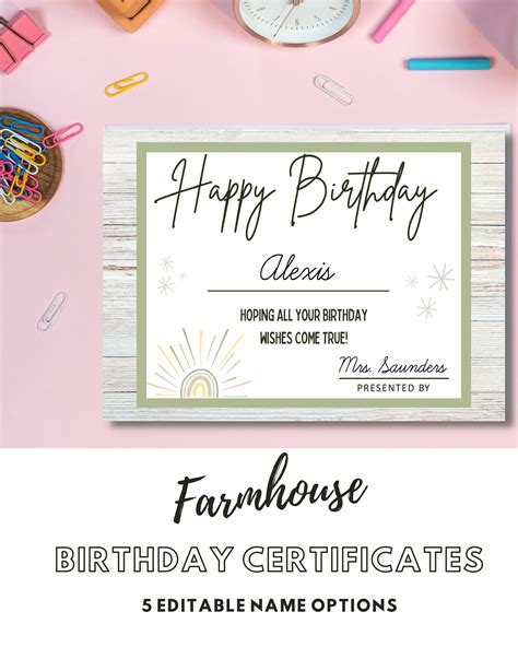 Farmhouse happy birthday certificate happy birthday award certificate ...