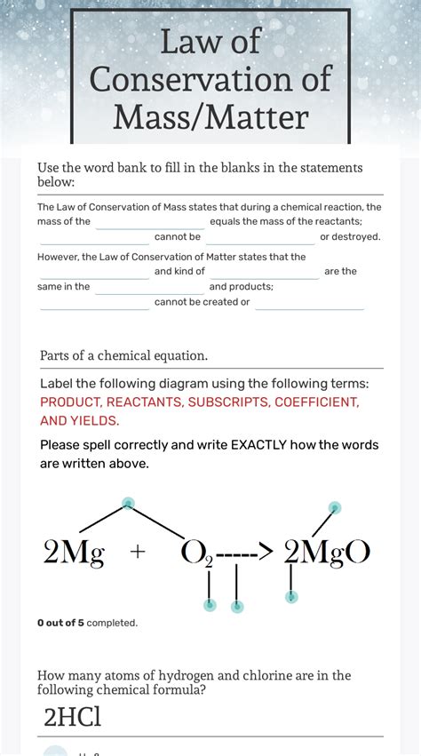 Law of Conservation of Mass/Matter | Interactive Worksheet by Daneshin Terrell | Wizer.me