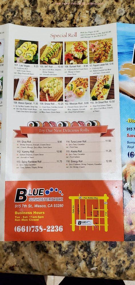 Online Menu of Blue Sushi&Teriyaki Restaurant, Wasco, California, 93280 - Zmenu