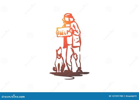 Beggar, Dog, Outdoor, Poor, Pet Concept. Hand Drawn Isolated Vector. Stock Vector - Illustration ...