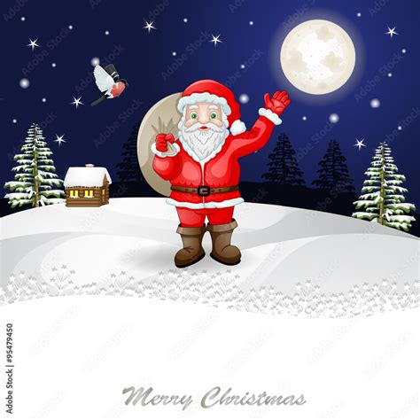 Santa Claus in Christmas snow scene. Stock Vector | Adobe Stock