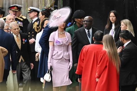 Katy Perry arrives at the coronation in pink suit