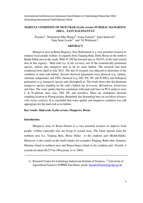 (PDF) HABITAT CONDITION OF MUD CRAB (Scylla serrata) IN BERAU MANGROVE AREA, EAST KALIMANTAN