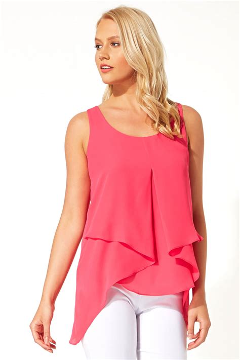 Asymmetric Sleeveless Top in Fuchsia - Roman Originals UK