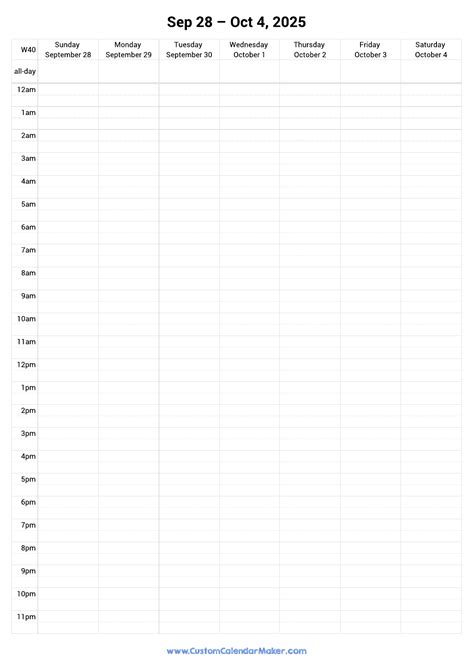 Weekly Calendar October 2025