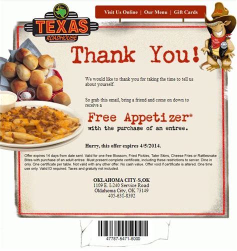 Texas Roadhouse Coupons Printable Free Appetizer