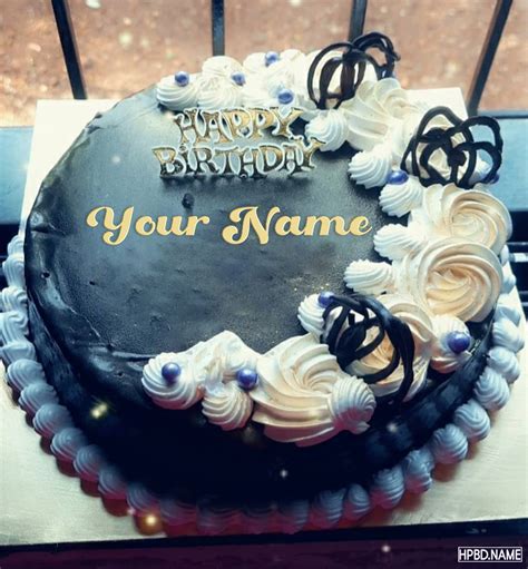 Write Name On Dark Chocolate Birthday Wishes Cake