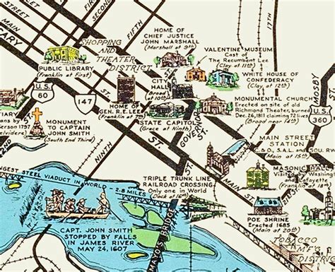 Beautifully Illustrated Pictorial Map of Richmond, VA from 1937 - KNOWOL