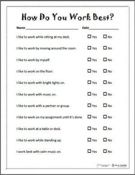 7 Learning Styles Worksheet