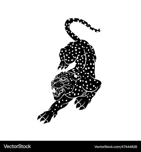 Traditional leopard tattoo silhouette Royalty Free Vector