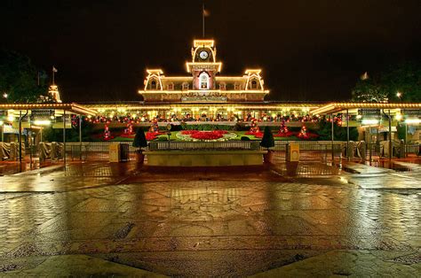 On Black: Disney - Main Street Train Station at Night - With Christmas ...