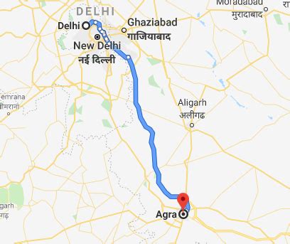 delhi-agra-map-01 - Savaari Blog