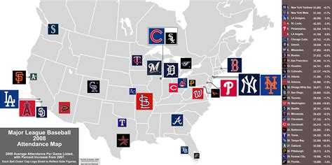 mlb+ | Major League Baseball, 2008 attendance map. | Major league baseball, Baseball ticket ...