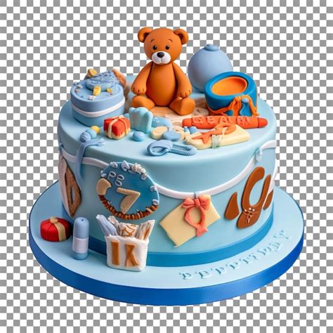 Premium PSD | Decorated baby boy fondant birthday cake isolated on transparent background