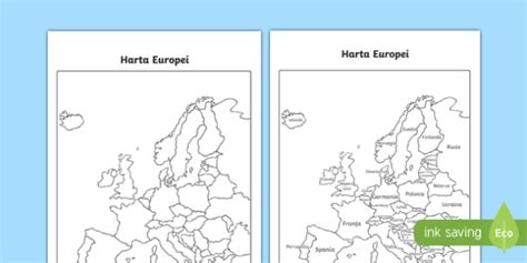 Harta Europei cu și fără numele țărilor (teacher made)