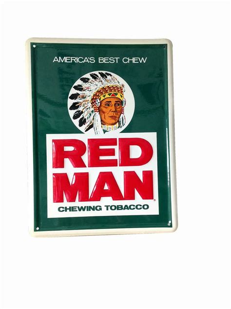 Vintage Red Man Chewing Tobacco single-sided embossed tin sig