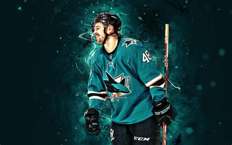 Download wallpapers Tomas Hertl, 4k, San Jose Sharks, NHL, hockey players, blue neon lights, USA ...