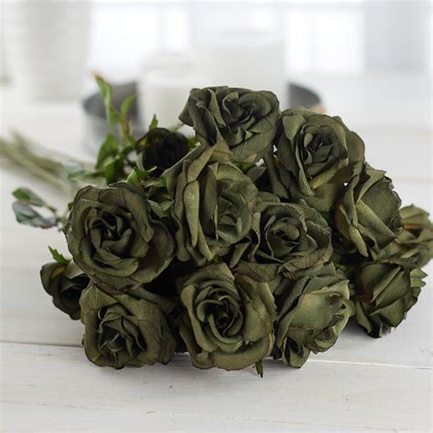 Sage Green Silk Flowers - 7 Roses Buds Sage Green Wedding Silk Flowers Bridal Bouquet ...