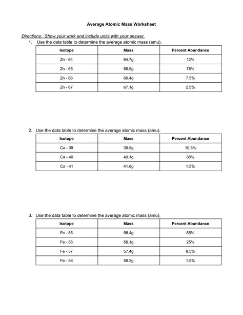 Average Atomic Mass Worksheet - Gail Centeno | Library | Formative