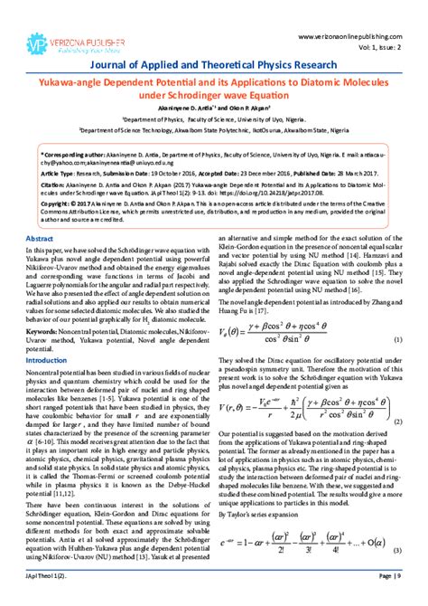 (PDF) Yukawa-angle Dependent Potential and its Applications to Diatomic Molecules under ...