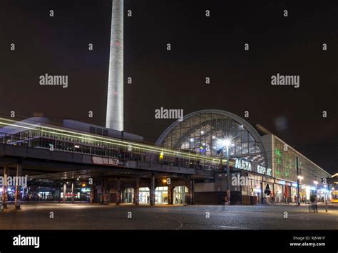 Berlin Alexanderplatz by Night with TV Tower, Fernsehturm Stock Photo ...