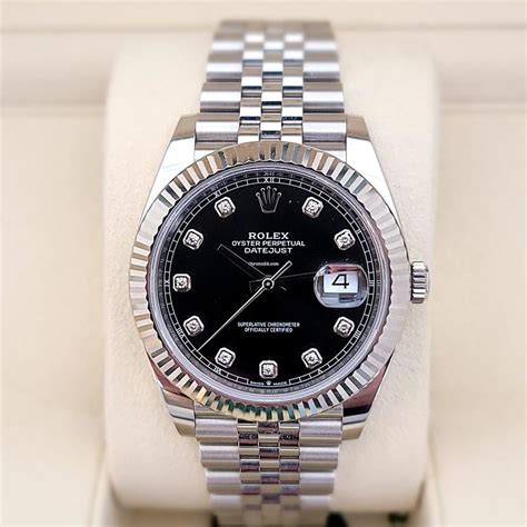 Rolex Datejust 41 Fluted Bezel Black Diamond Dial Jubilee Band for ...