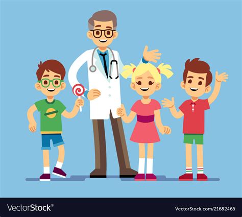 Cute male pediatrician doctor and happy healthy Vector Image