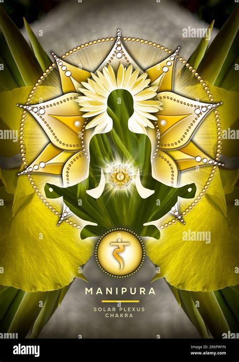 Solar plexus chakra meditation in yoga lotus pose, in front of Manipura ...