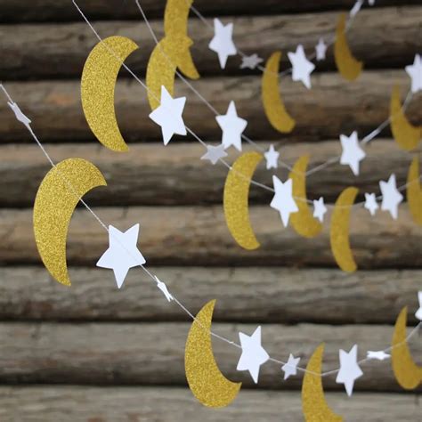 5pcs Gold Glitter Moon & Star Garland Twinkle Twinkle Little Star Nursery Decor Gender Neutral ...