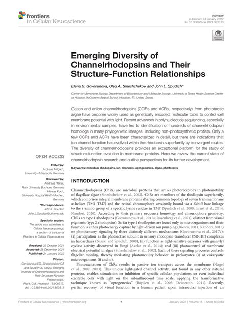 (PDF) Emerging Diversity of Channelrhodopsins and Their Structure ...