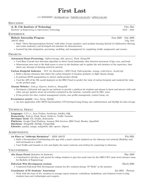 Applying for SDE internship : r/Resume