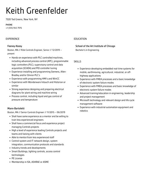 Controls Engineer Resume Samples | Velvet Jobs