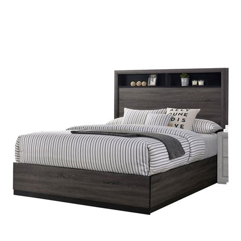 Transitional Wooden Queen Size Platform Bed with Bookcase Headboard, Gray - Walmart.com ...