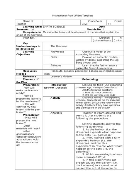 Instructional Plan deped | Universe | Learning