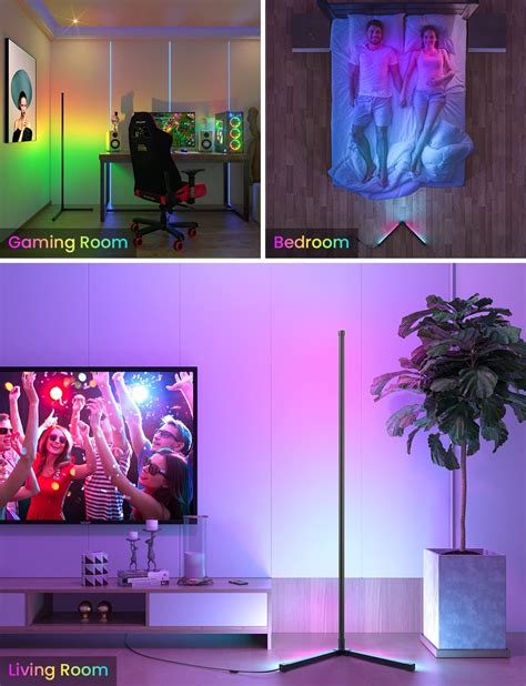 Corner Floor Lamp - Modern RGB Corner Lamp - 356 Mood Lighting Modes - Dimmable 20W LED Corner ...