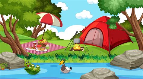 Camping or picnic in the nature park at daytime scene 1436941 Vector ...