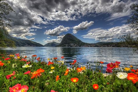 switzerland, Sky, Scenery, Mountains, Poppies, Lake, Clouds, Hdr, Lugano, Nature Wallpapers HD ...