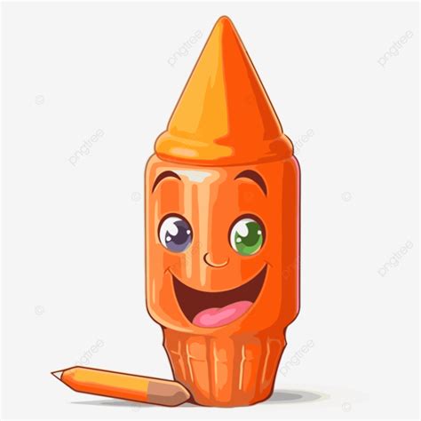 Orange Crayon Vector, Sticker Clipart An Orange Crayon With A Smiley Face Cartoon, Sticker ...