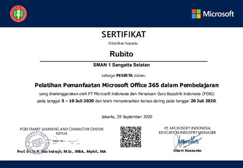 Sertifikat Microsoft 365 Beberapa Guru – SMA Negeri 1 Sangatta Selatan