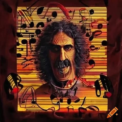 Frank zappa surrounded by music notes and symbols in a surreal painting ...