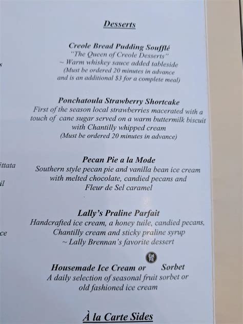 Menu at Commander's Palace pub & bar, New Orleans