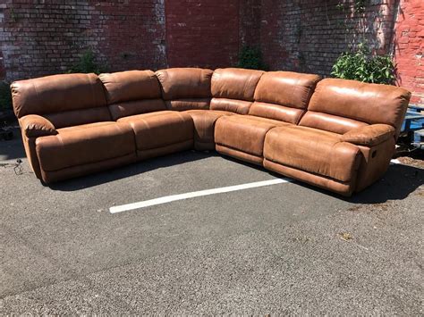 NEW/EX DISPLAY HARVEYS GUVNOR CORNER SOFA 2c2 RECLINER BROWN SUEDE LEATHER TYPE FABRIC LARGE ...