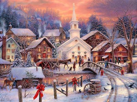 Christmas Painting Snow Village Art Christmas Artwork | Etsy