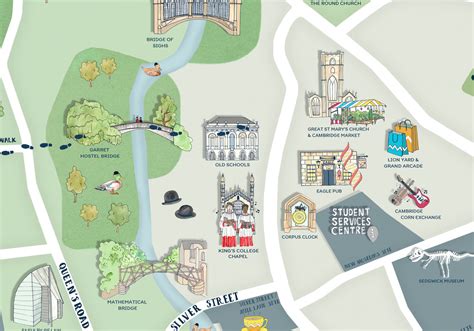 Cambridge illustrated university campus map - Katherine Kannon Illustration