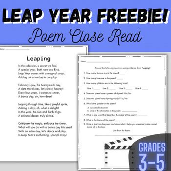 Leap Year Poem February Close Read by Simply The BEST Resources | TPT