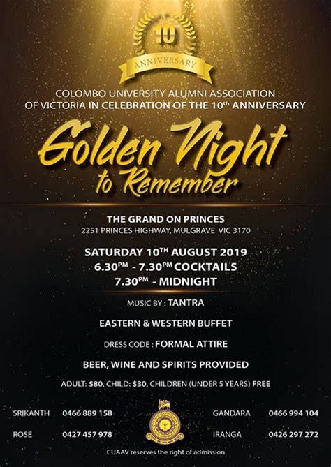 Colombo University Alumni Association of victoria in Celebration of the 10th Anniversary Golden ...