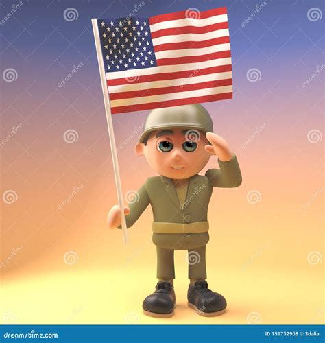 Brave Army Soldier In Uniform In 3d Holding A Red Arrow, 3d Illustration Royalty-Free Cartoon ...